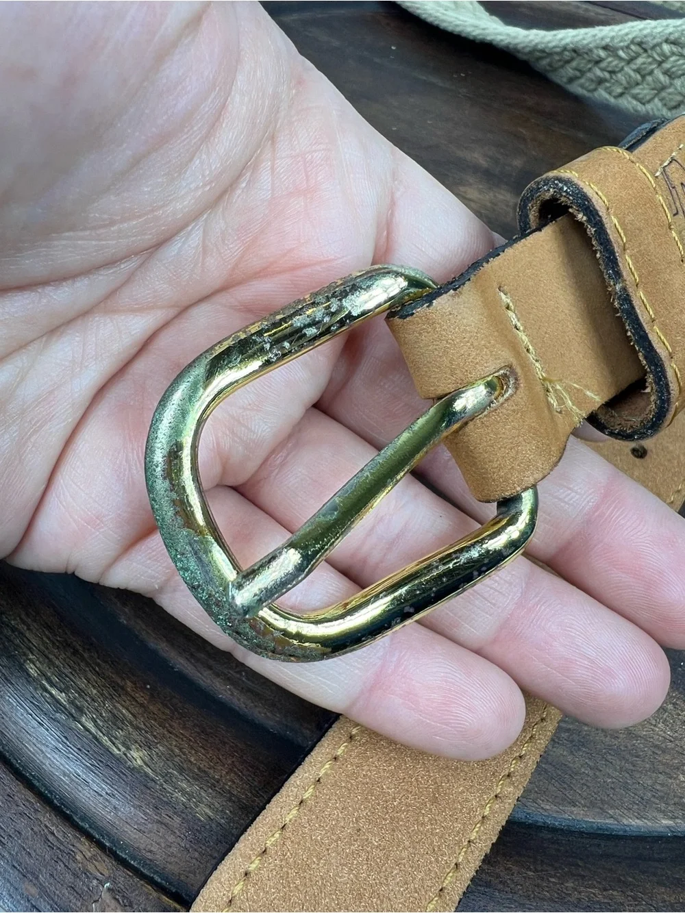 Vintage Zep-Pro Sport Belt 36 Taupe Woven Rope Leather Ends Brass Buckle USA